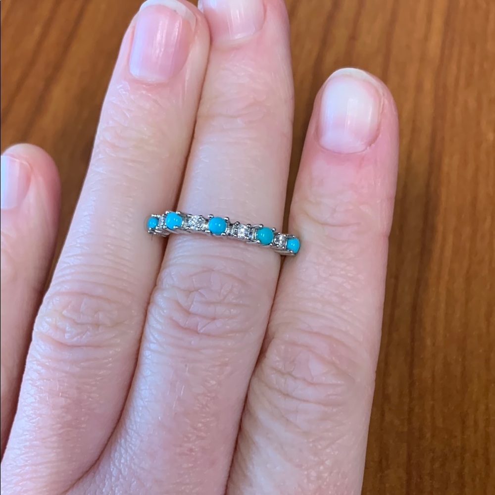 Silver, turquoise and diamond ring